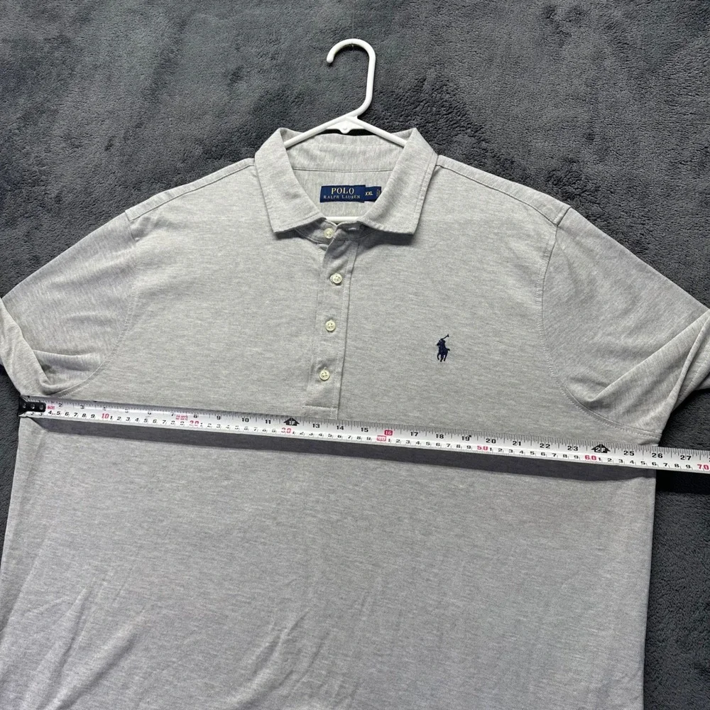 Polo Ralph Lauren Men XXL Heather Gray Long Sleeve Cotton Pique Polo Shirt Rugby